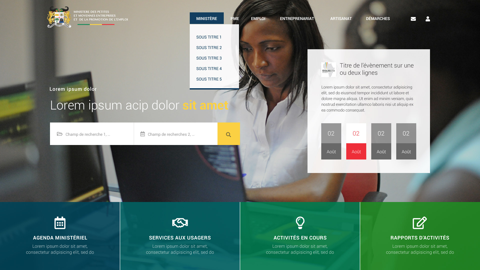 Screenshot site Screenshot site web Ministère des Petites et Moyennes Entreprises et de la Promotion de l’Emploi du Bénin